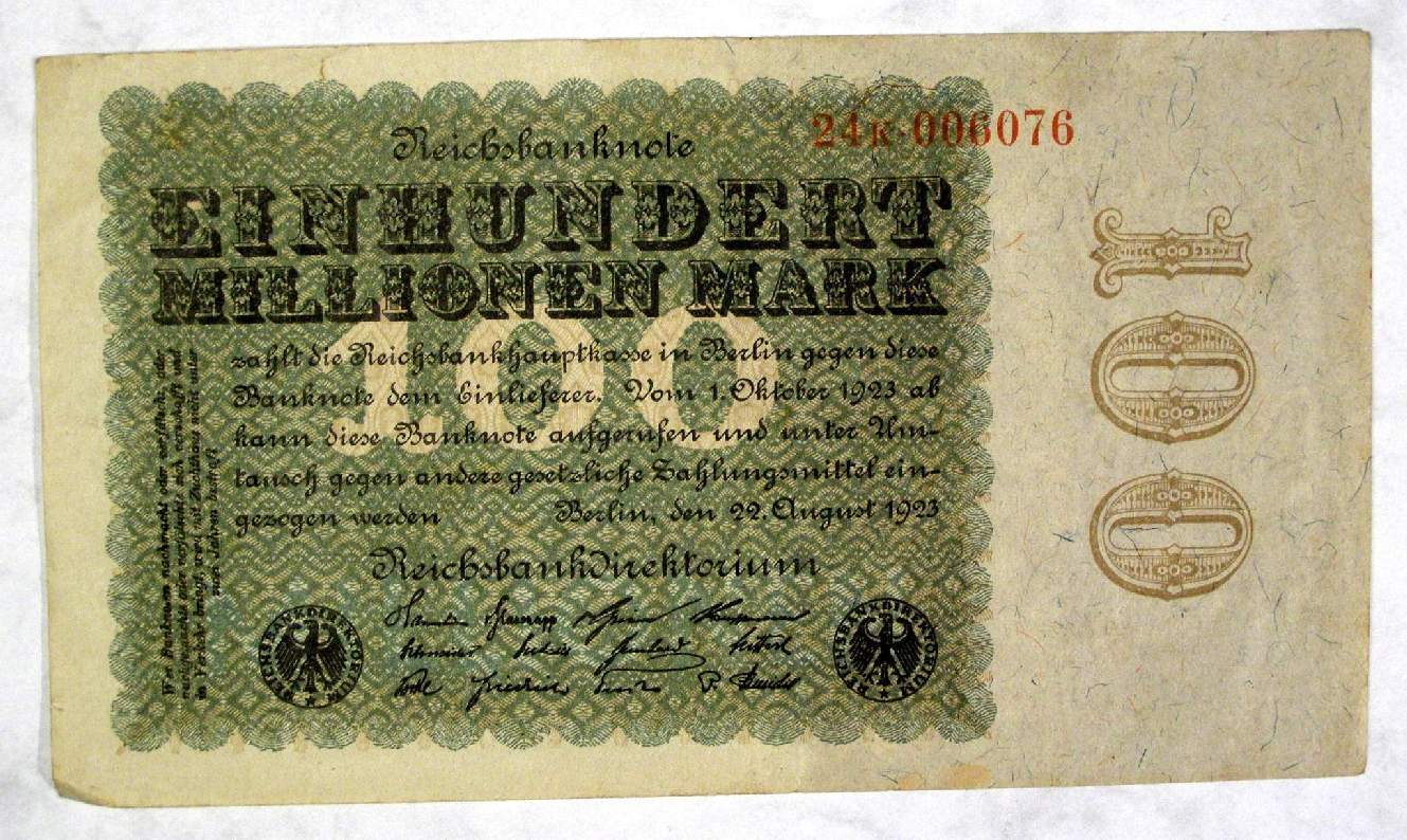 Reichsbahn Banknote 100 Millionen Mark, Original, 20er Jahre