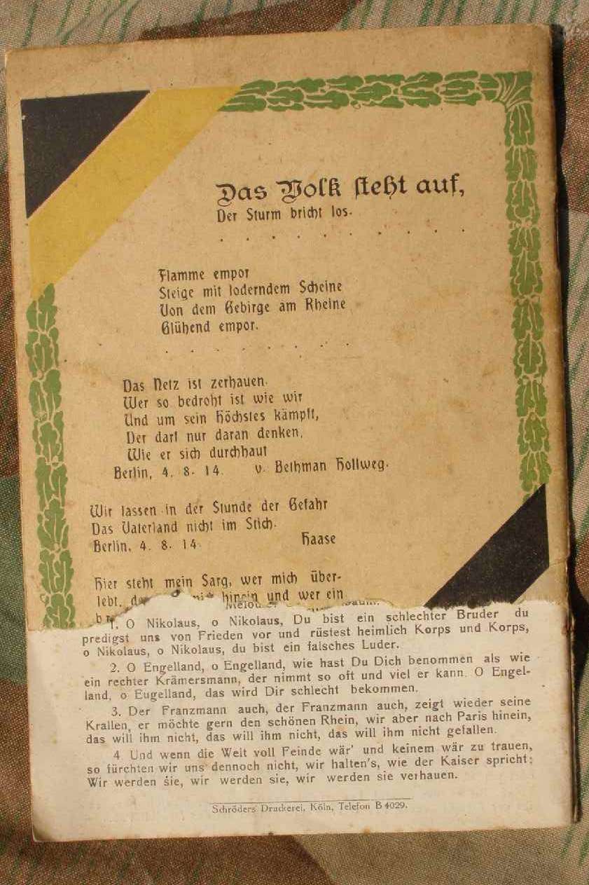 Liederbuch: Die grosse Zeit 1914- Volks und Soldatenlieder"