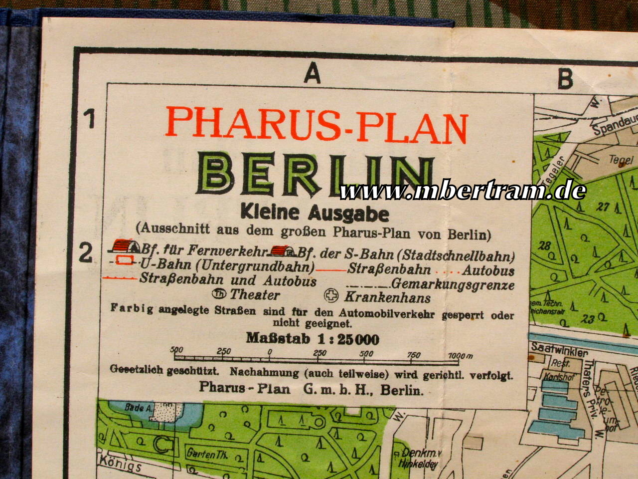 Stadtplan von Berlin, farbig, Maßstab 1:25.000, um 1917