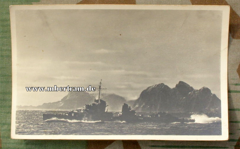 KM Propagandapostkarte "Zerstörer in norwegischen Fjord"