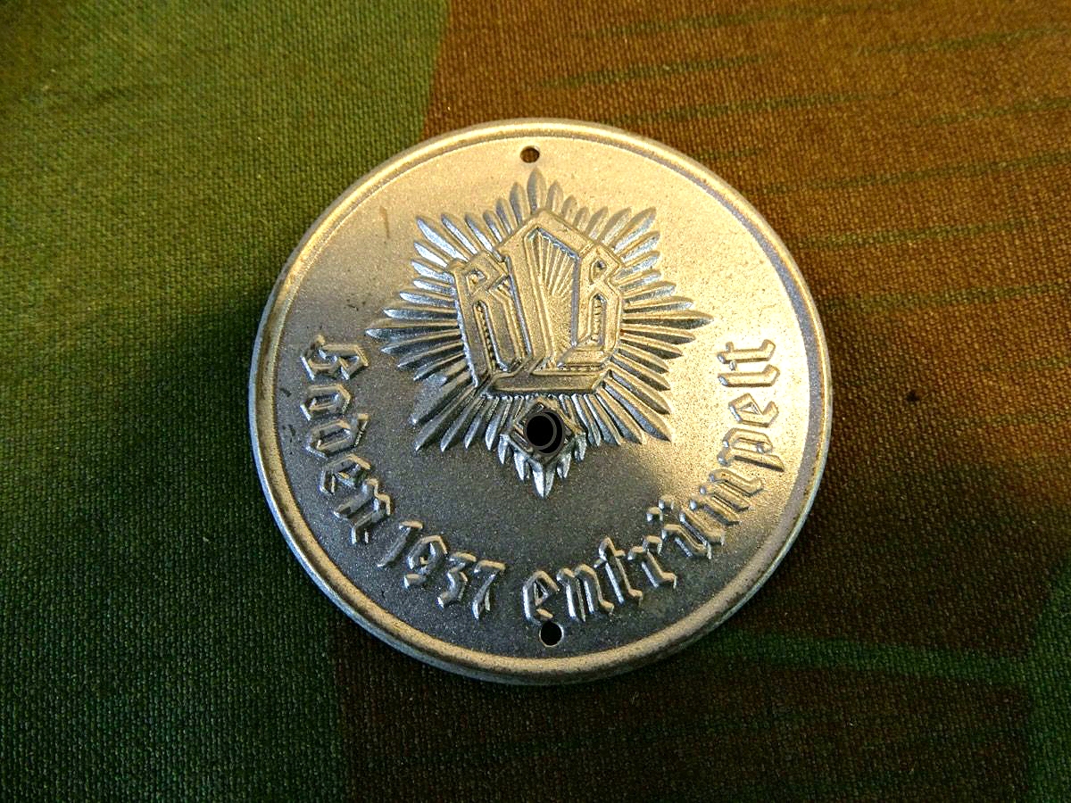 Tür Plakette / Medaille Reichs Luftschutz Bund:  Boden 1937 Entrümpelt
