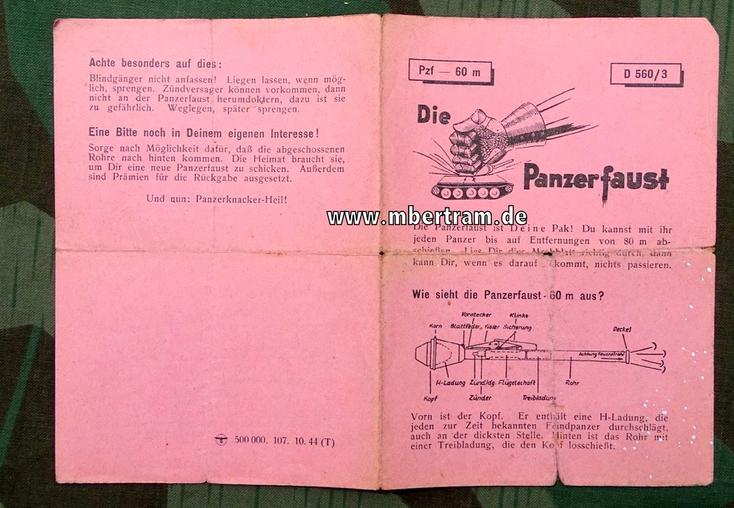 Dienstanweisung D 560/3 Die Panzerfaust 60 m  von 10.1944