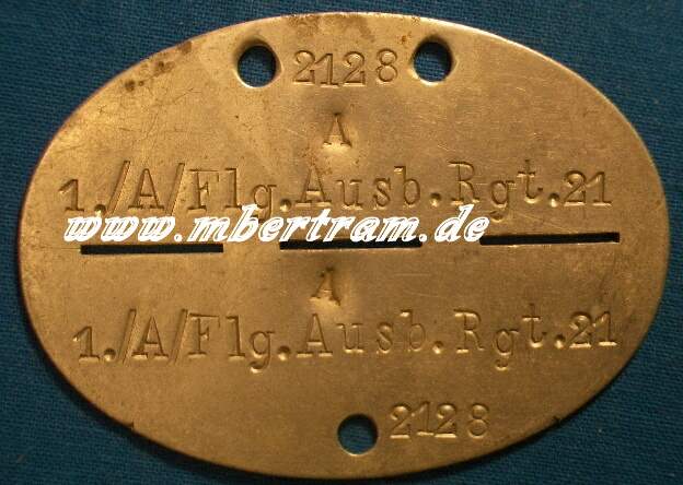 Erkennungsmarke Luftwaffe Alu: "1./ A/ Flg. Ausb.Rgt.21"