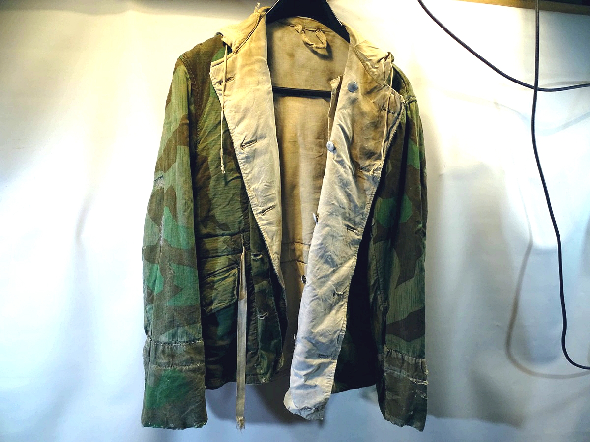 20950-1 Wehrmacht wendbare Wintertarnjacke, Splittertarn auf weiß, getragenes, ungereinigtes Stück