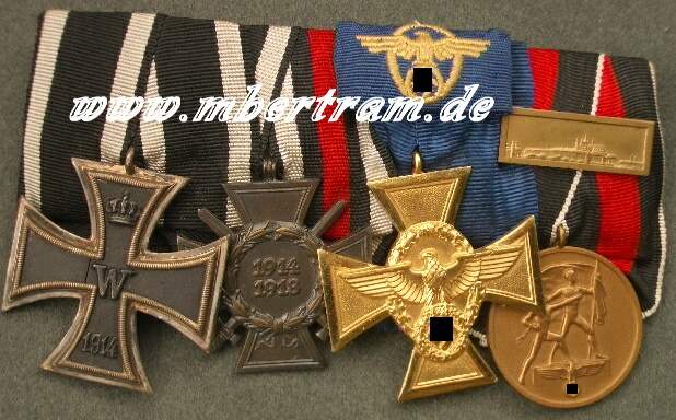 4er Ordensspange: EK2 14, Ehrenkr., Pol.DA gold, 1.Okt.38