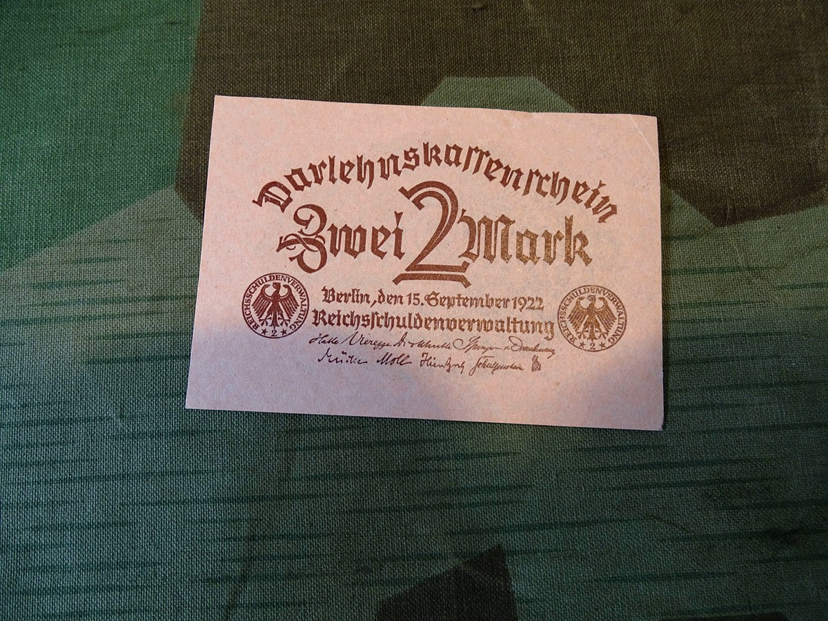 Dahrlehnskassenschein über 2 Reichsmark, 1922, goldene 20 `er Jahre und Inflationszeit... 