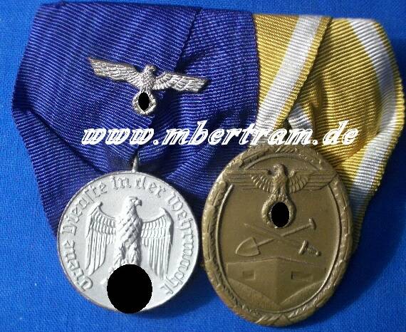 2er Ordensspange,WH Dienstauszeichnung 4 J., Schutzwall.