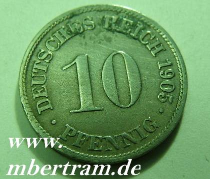 10 Pfennig Stück, kunstvole Originalmünze vor 1919