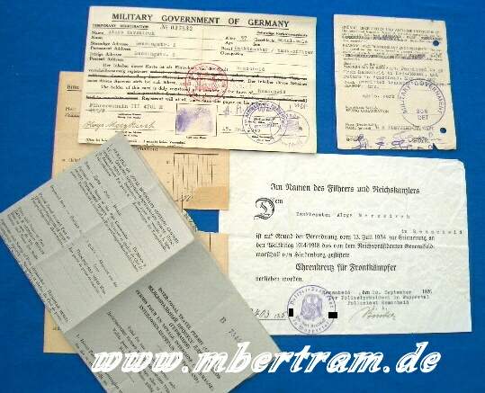 Urk. Ehrenkr.f. Frontk.1935, Ausweis 1945, Reisepass