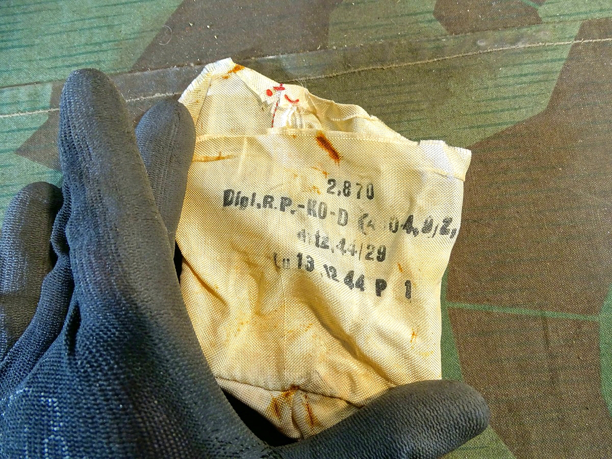 8,8 cm Ladungsbeutel für Hülse mit kompletter Beschriftung 1944, Zustand 1