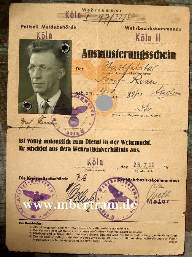 "Untauglich zum Dienst in der Wehrmacht" 28.7.1944