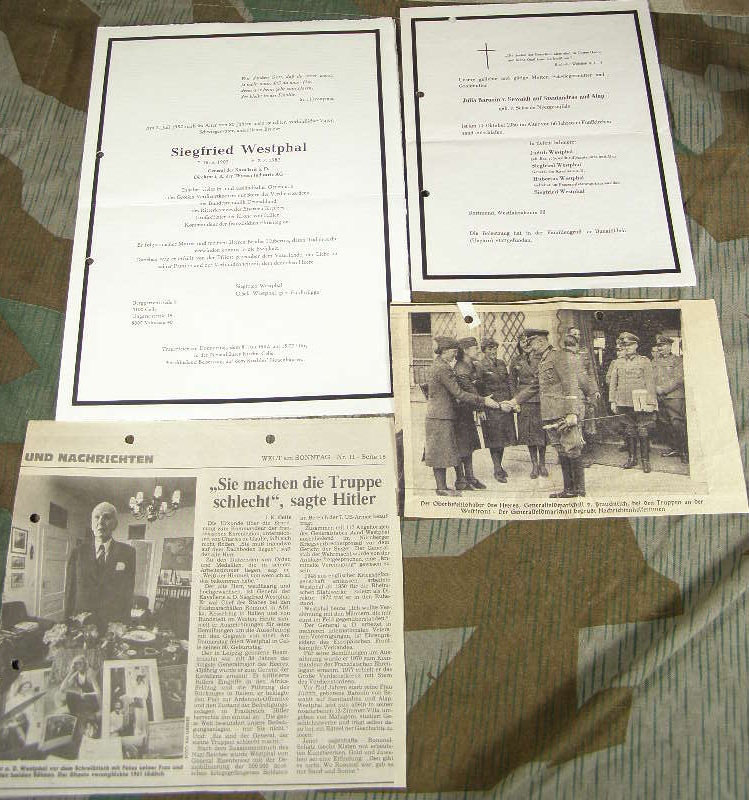 Trauerbrief, General d.Kavallerie RK Träger Siegfried Westphal