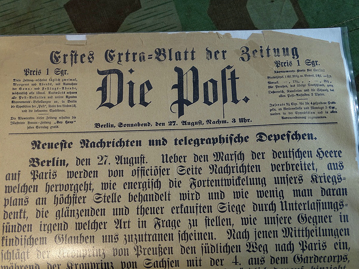 2 Originalausgaben "Die Post - Telegraphische Depesche" - Sonder Eilmeldungen über den Verlauf des Krieges 1870/71