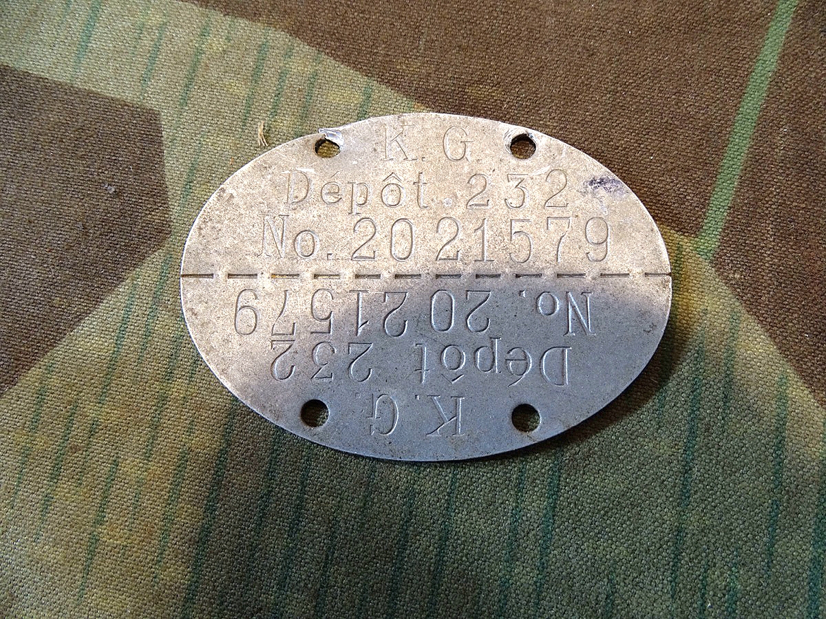Kriegsgefangenen Lager Erkennungsmarke K.G. Depot 232 No 2021597, Aluminium