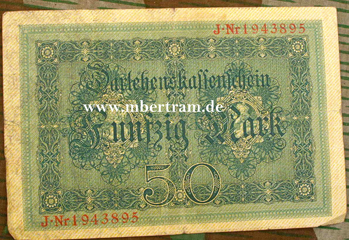 Darlehnskassenschein Banknote 50 Mark, vor 1918.