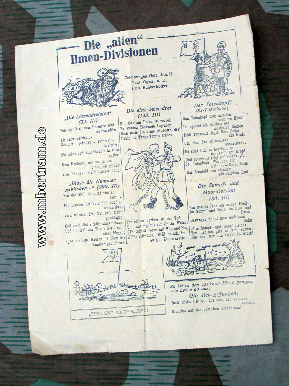 Alliiertes Propaganda Flugblatt" Die "Alten " Illmen-Divisionen"
