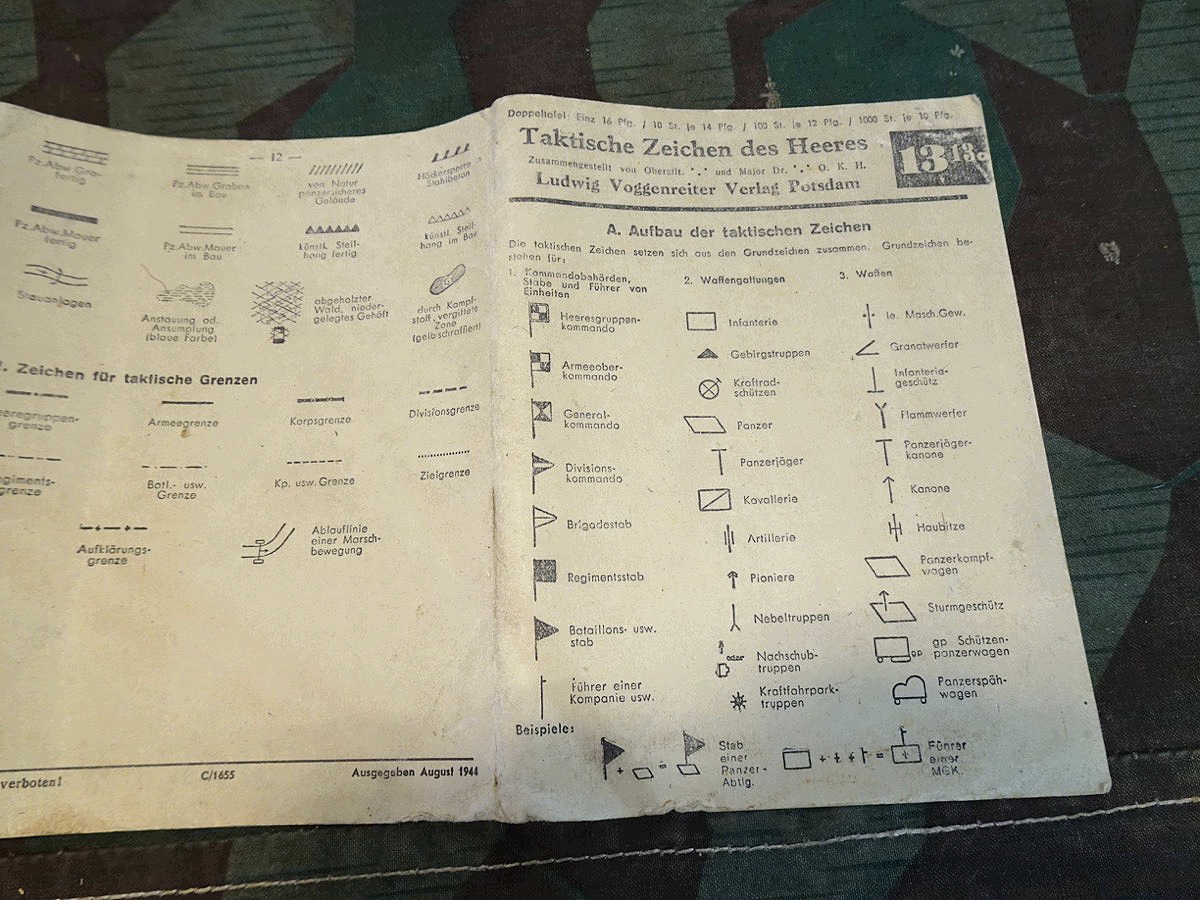 Dienstanweisung, Ausbildungstafeln, taktische Zeichen des Heeres 13/13a, 1944