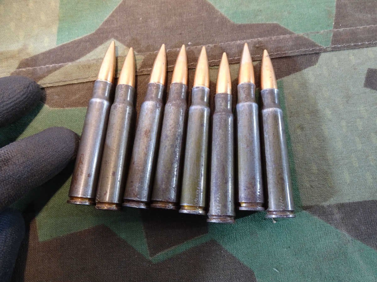 8 Stück Wehrmachts Deko Patronen 8x57, Stahlhülsen, hhw 43