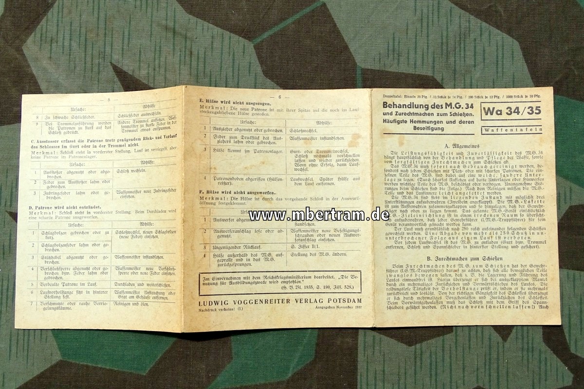 "Behandlung des MG 34" Wa 34/35 Waffentafeln,   November 1937
