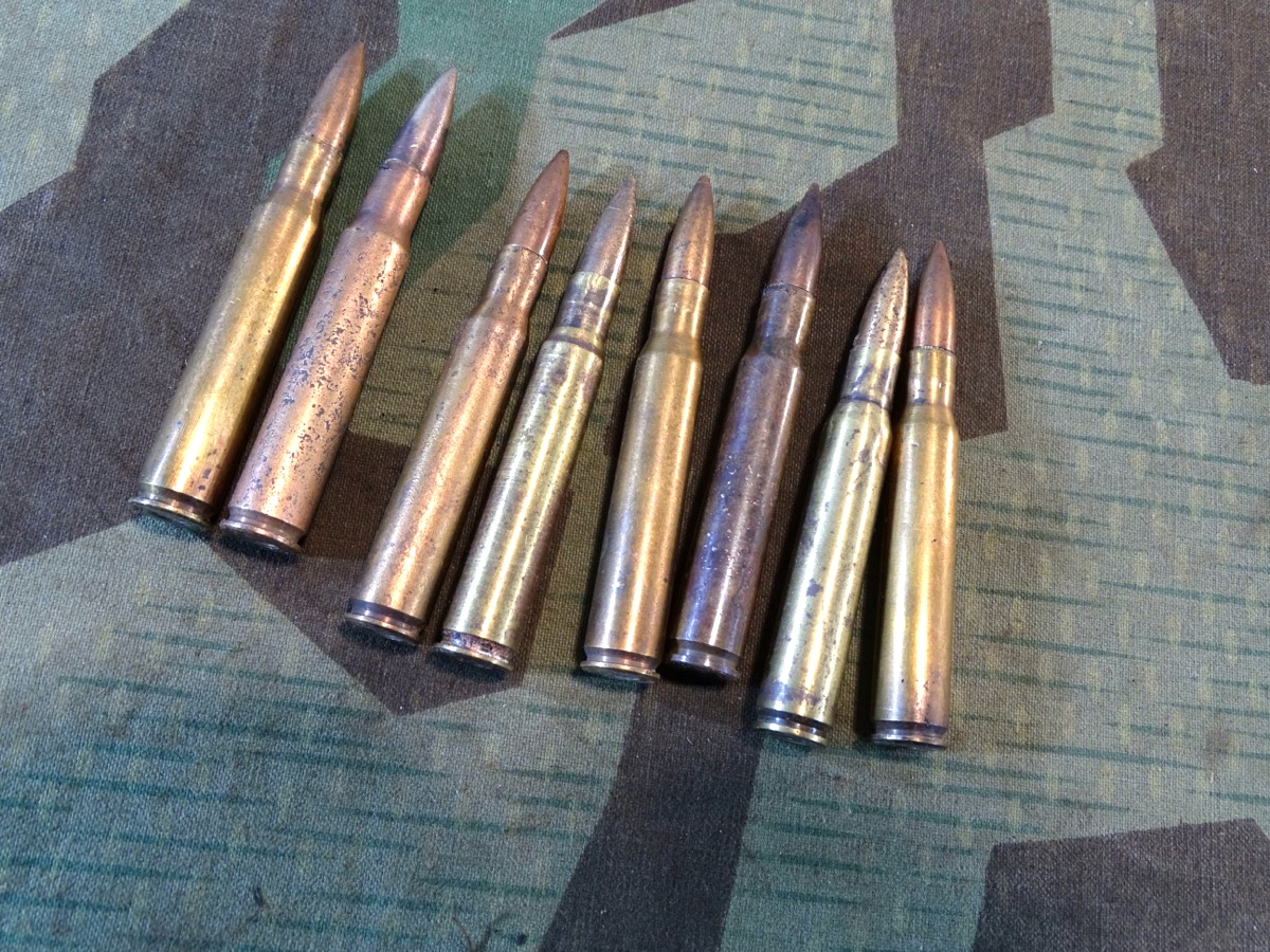 8 Stück US Deko Patronen cal. 30-06, alle SL 43 (St. Louis Ordnance Plant,)