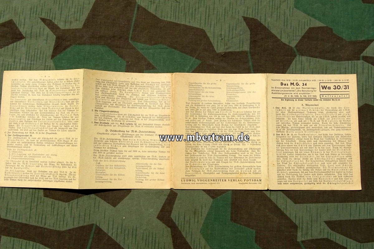 "Das MG 34" Wa 30/31 Waffentafeln,  Dienstanweisung /  November 1937