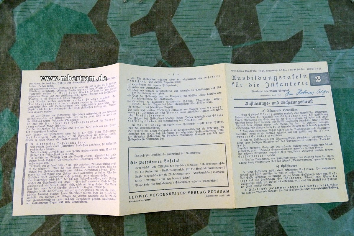 Ausbildungstafeln für die Infanterie 2, Aufklärung und Sicherungsdienst 1941