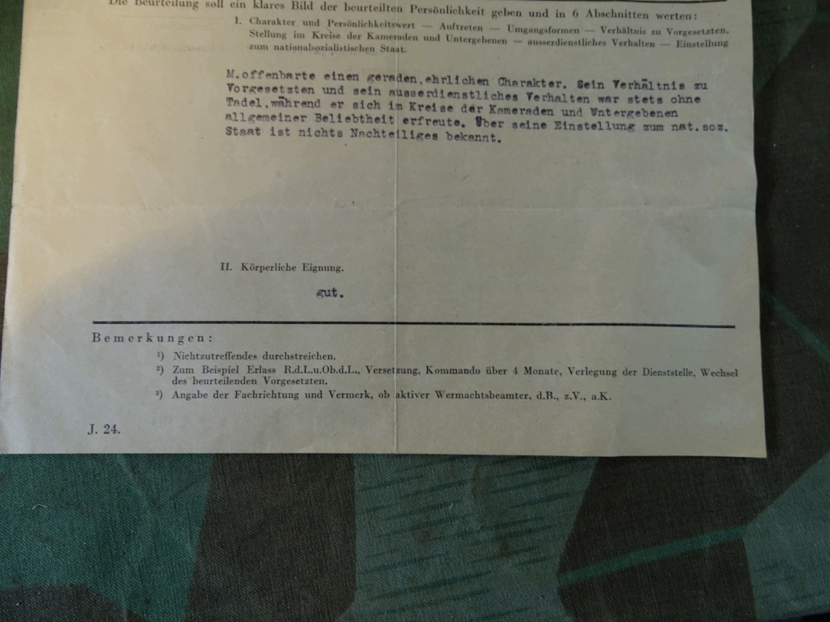 Wehrmachts Beurteilungsschreiben für einen Luftwaffen Unteroffizier, Reichswetterdienst, Ballistiker, März 1945!!
