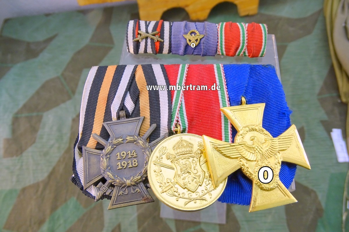 3er Ordensspange u. Bandspange, Polizei-DA gold, Kreuz 14/18, Medaille 15-18