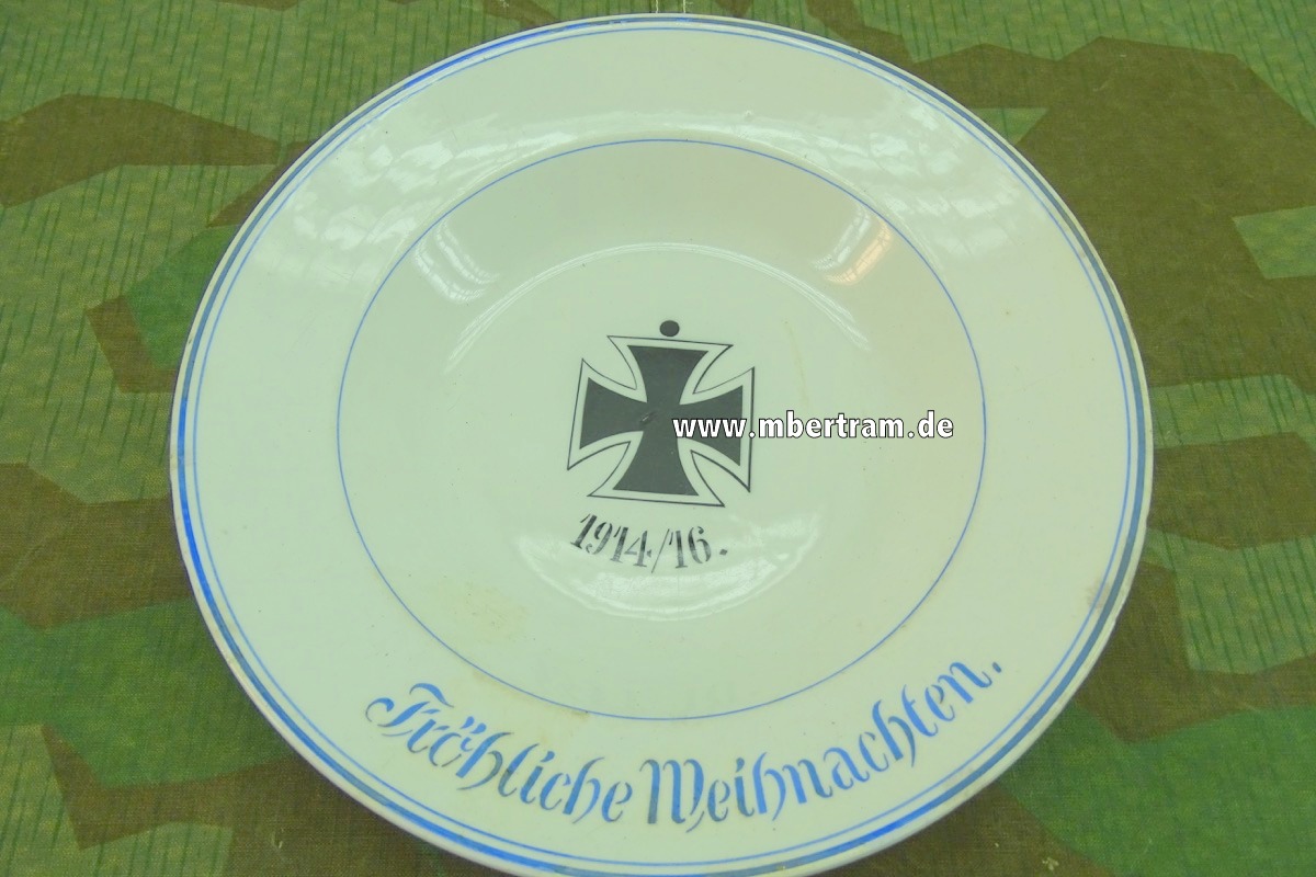 Patriotischer Suppenteller mit EK 2, " Fröhliche Weihnachten 1914/1916"