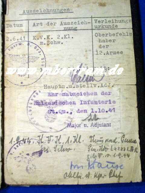 2227-17 Dokumente u.Fotos Panzer Aufklrungs Abt.1, Soldbuch