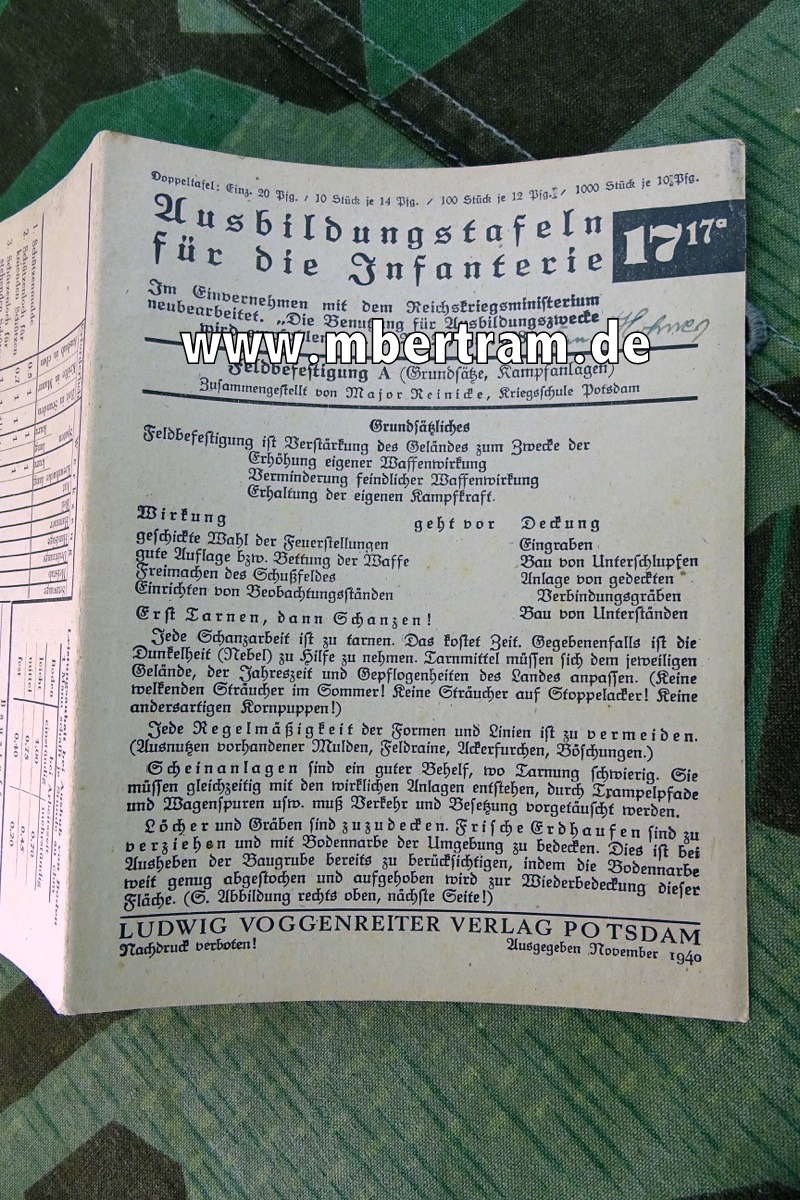 Ausbildungstafeln für die Infanterie 17/17a: Feldbefestigung A, Gräben, Schützenloch