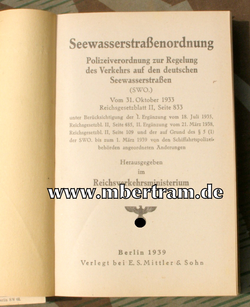 Seewasserstraßenordnung, 1939. DK Gold Träger Nachlass