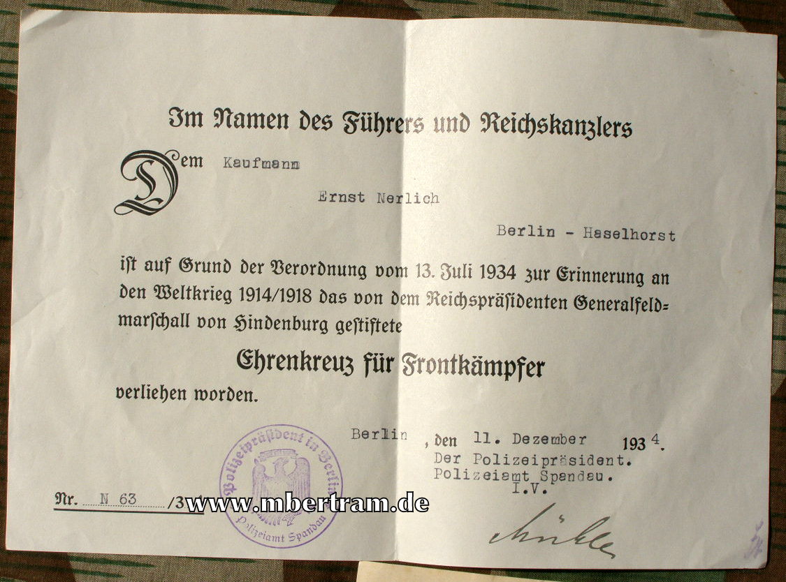 Urkunden Feuerwehrmann KvK, Ehr. Kr. F. Frontkpfr.