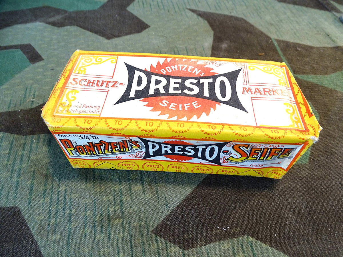 1 originalverpacktes  Stück Pontzen`s Presto Seife, 2. Weltkriegs Uniform Waschmittel