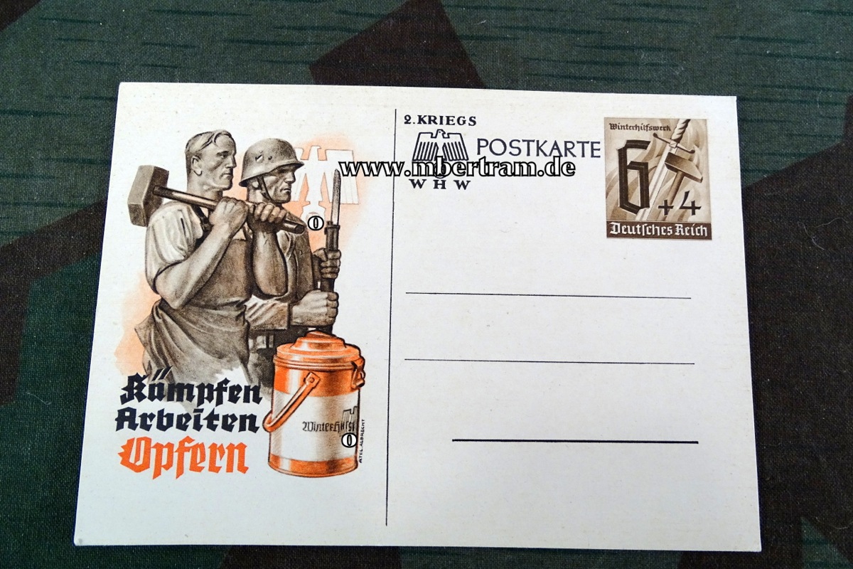WHW Propaganda Postkarte "Kämpfen Arbeiten Opfern" 2. Kriegs WHW, ungelaufen