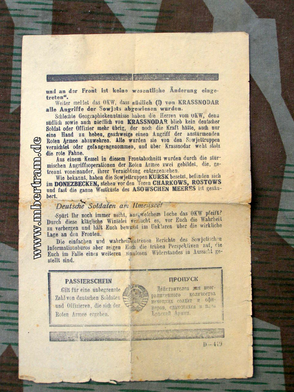 Alliiertes Propaganda Flugblatt " Wahrheit und Lüge, OKW.....