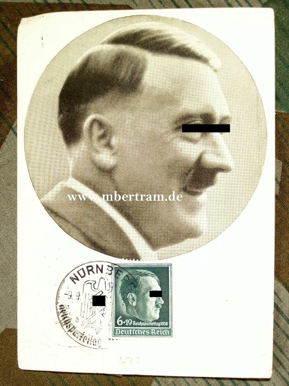 Propaganda Portrait Postkarte, A. Hitler, Nürnberg Stempel