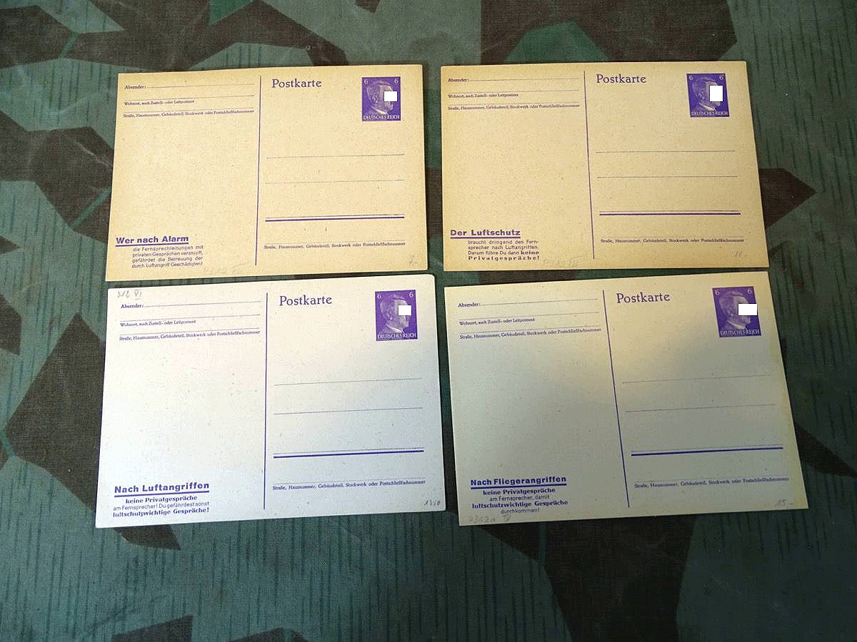 4 Blanko Postkarten 3 Reich mit Luftschutz Hinweisen.