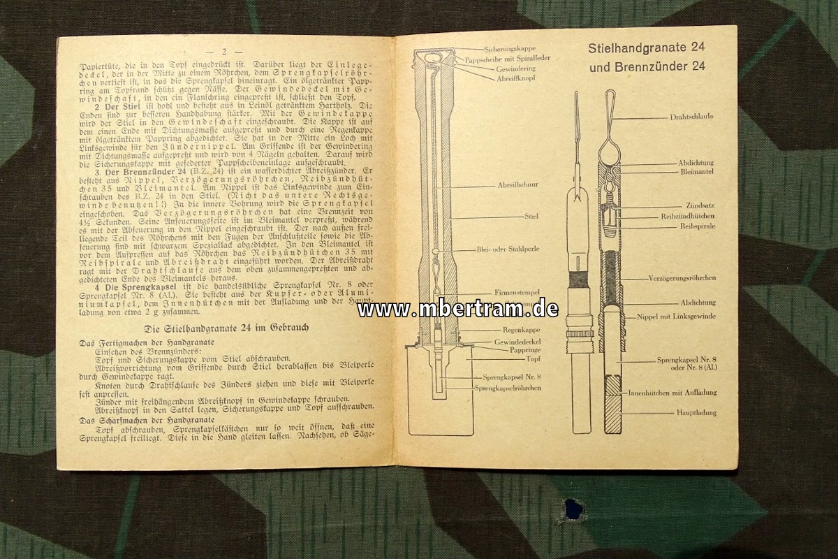 "Stielhandgranate 24 mit Brennzünder 24",  Wa 14 Waffentafel,  Oktober 1936
