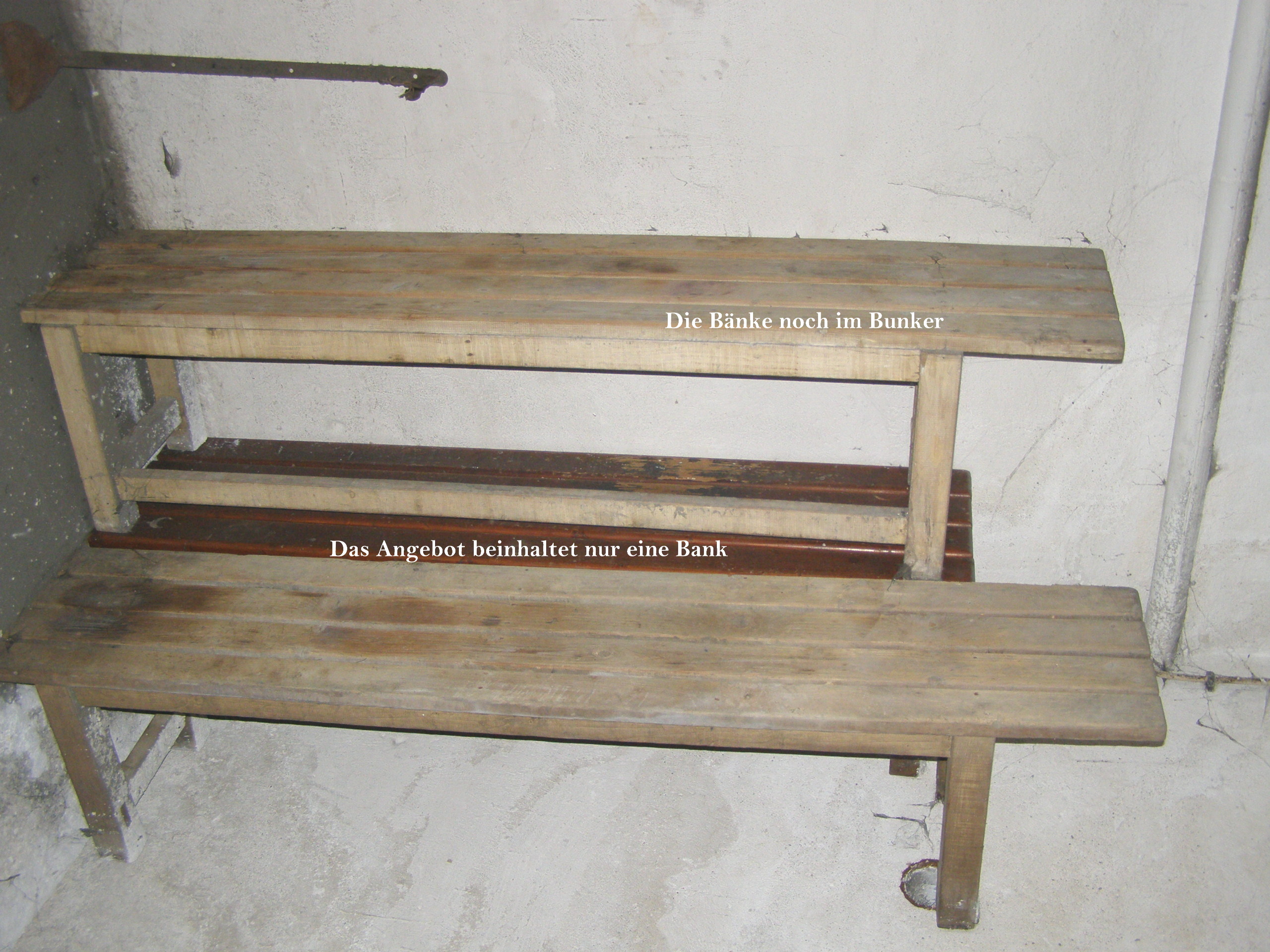 Bunker Holzbank f.ca. 5 Personen 1942. Länge 2,50m, Z.3