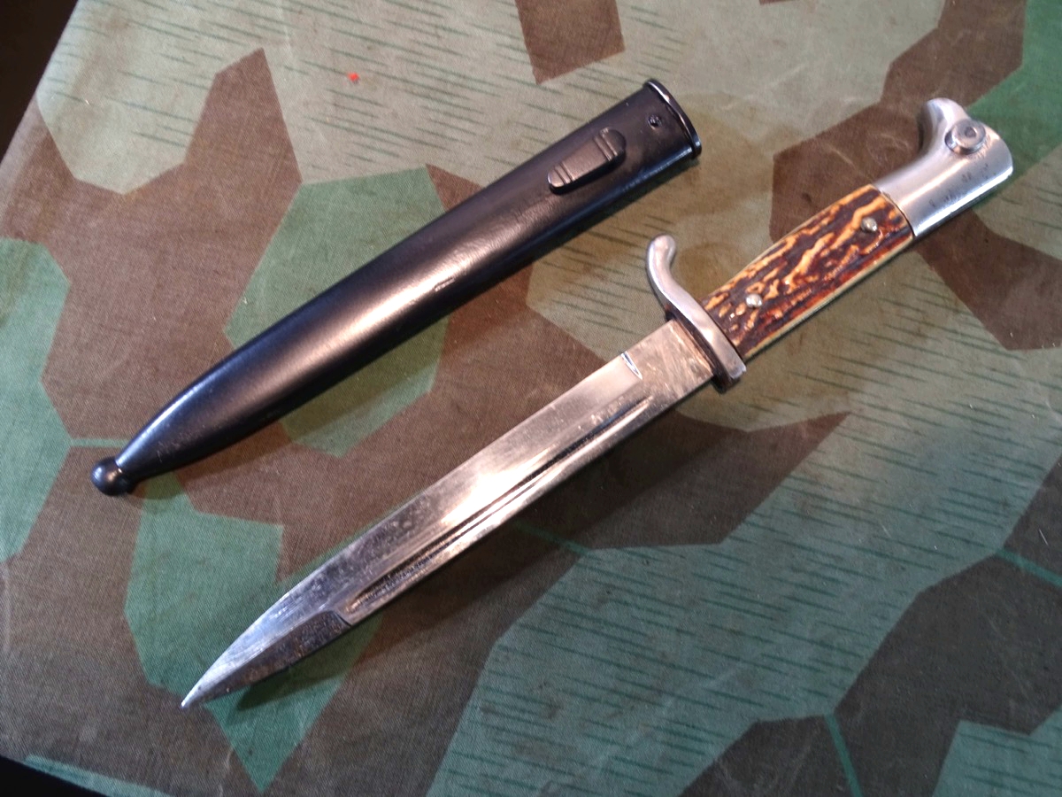 Extra Seitengewehr 98 für Jäger / Gebirgsjäger mit Hirschhorn Griffschalen 