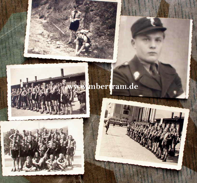 5 Fotos eines HJ Jungen. Ausflug in Marschkleidung, Edelweißabzeichen