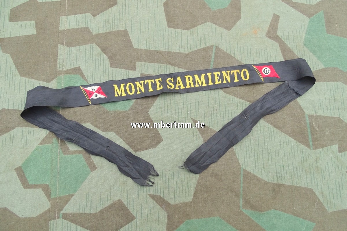 Mützenband 3. Reich " Monte Sarmiento "ca. 93 cm. Kdf u. Wohnschiff Kriegsnarine