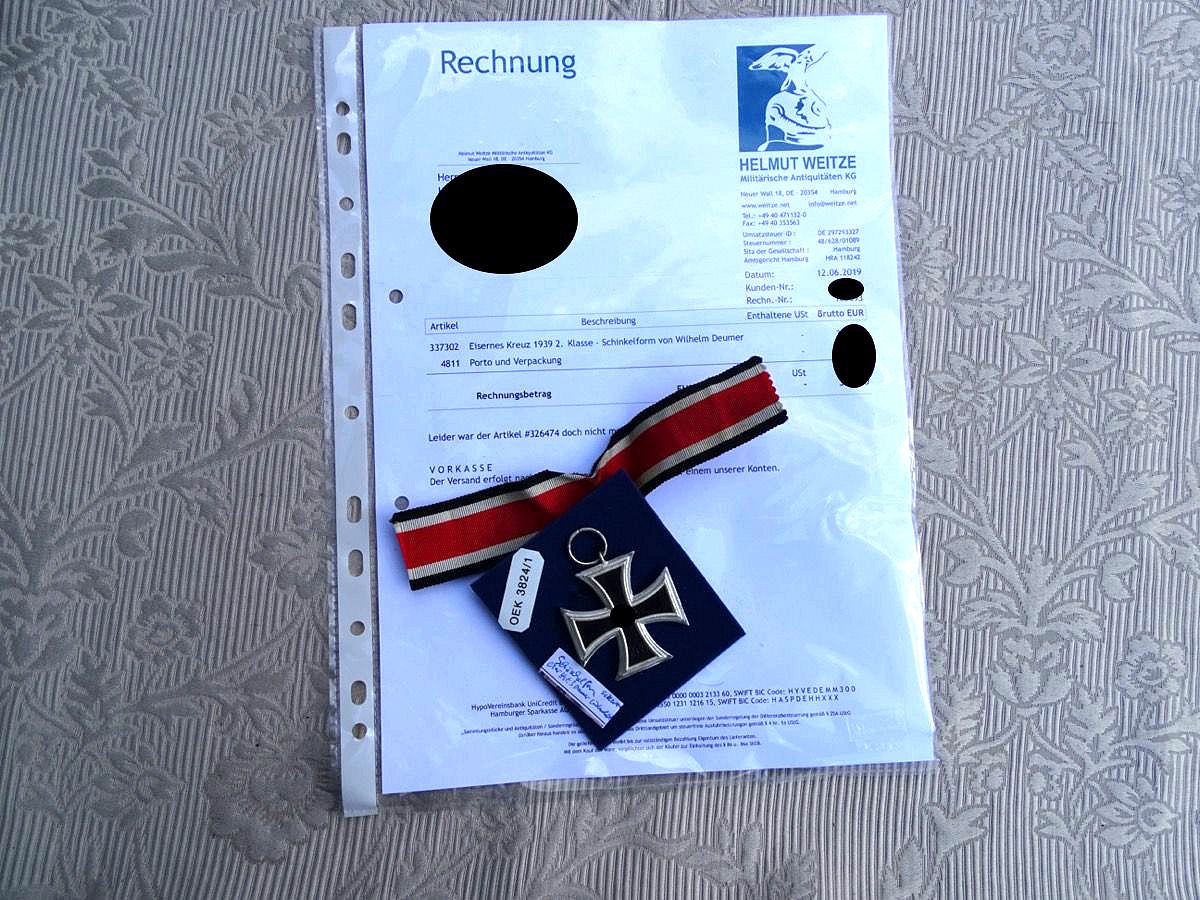 Eisernes Kreuz 2. Klasse 1939, Schinkelform, W.Deumer, mit Weitze Rechnung