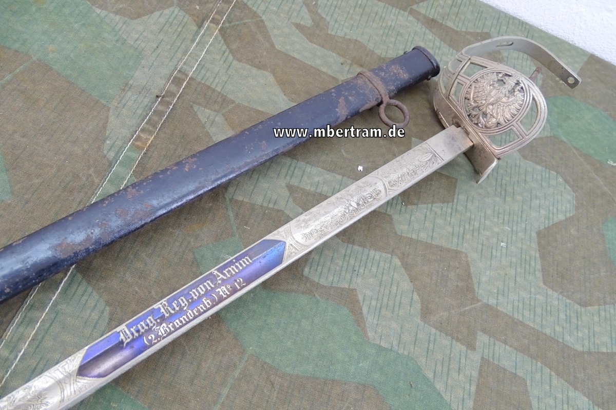 Klinge u Scheide KD 89, Ätzung " Dragoner Rgt. v Arnim, ( 2.Brandenb. ) No.12