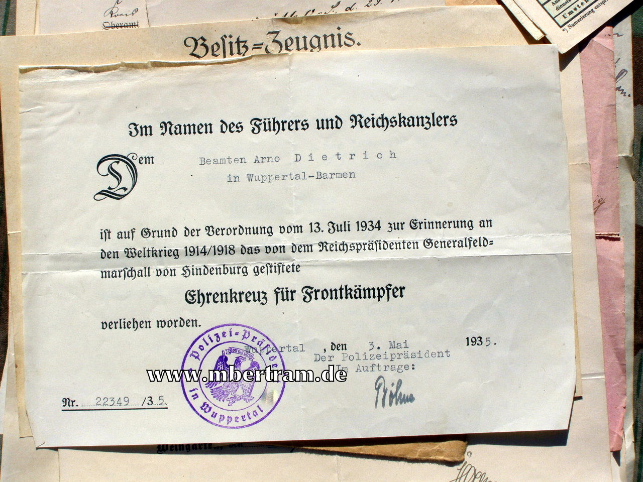 12447-3 Dokumente: Hilfs Hoboist, 6. Würtemb.Inf. Rgt. No. 124