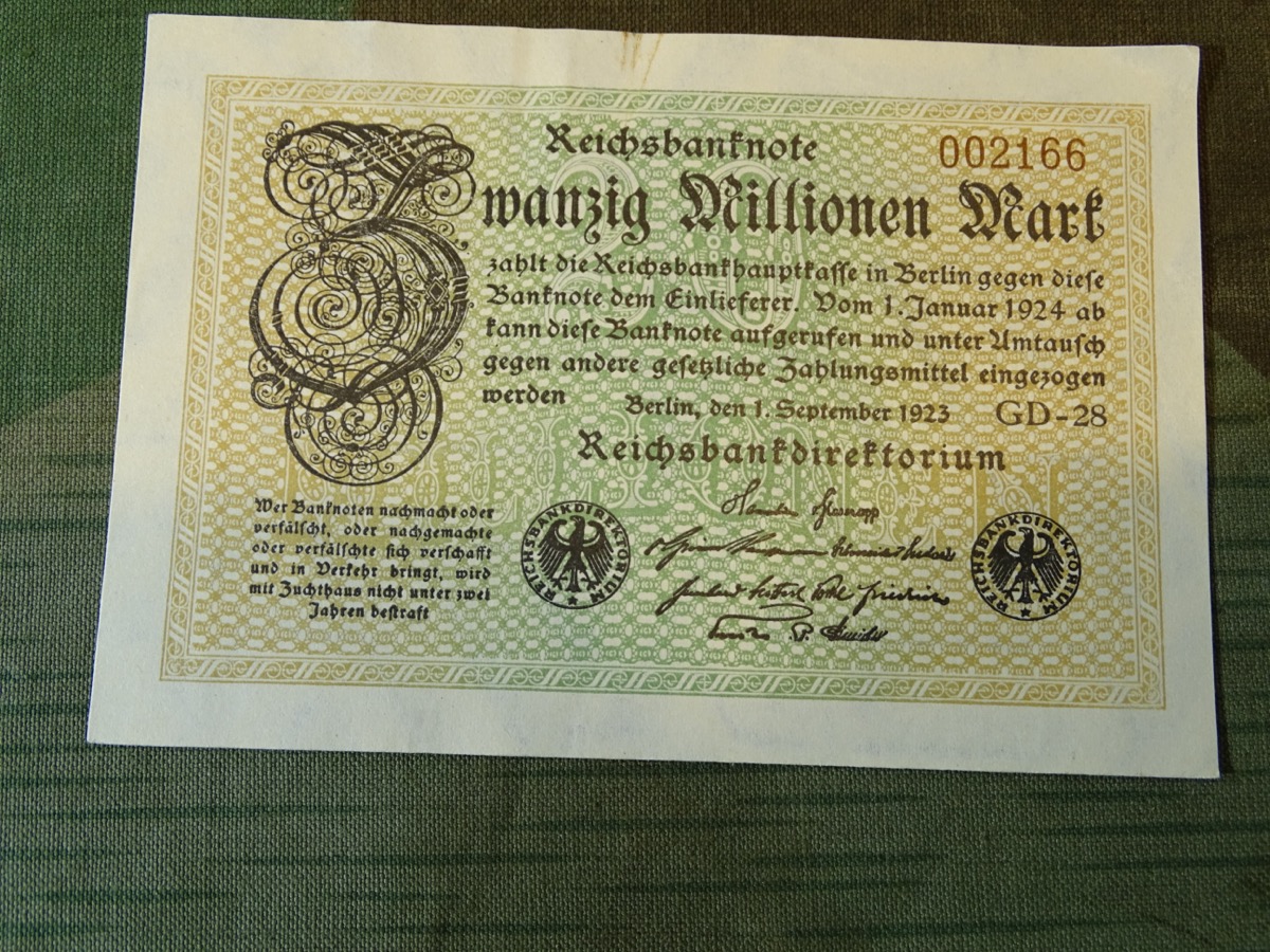 20 Millionen Reichsmark,  Original Geldschein goldene 20 `er Jahre und Inflationszeit... 