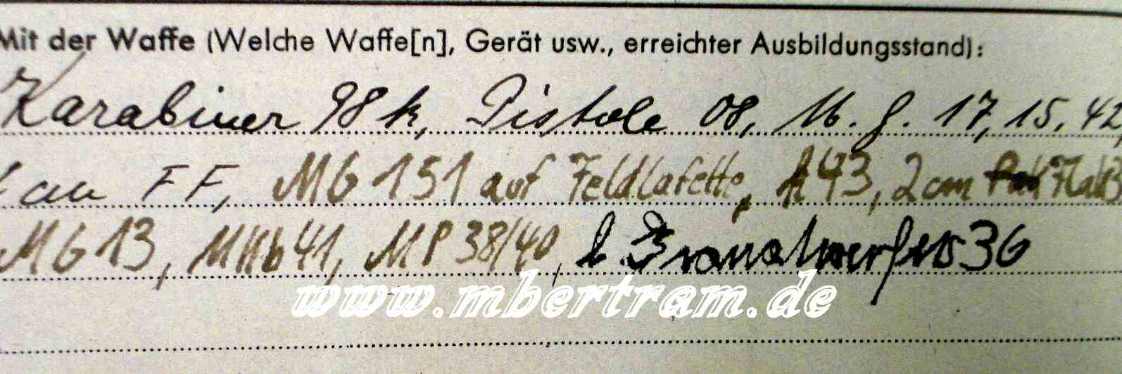 1310-6 8. LW Felddivision Wehrstammbuch 98K, P08, MG 17,15, 42