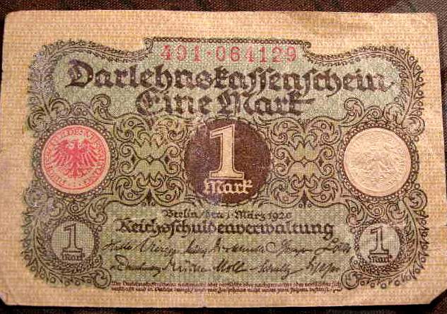 Dahrlehnskassenschein über 1 Reichsmark 1920.