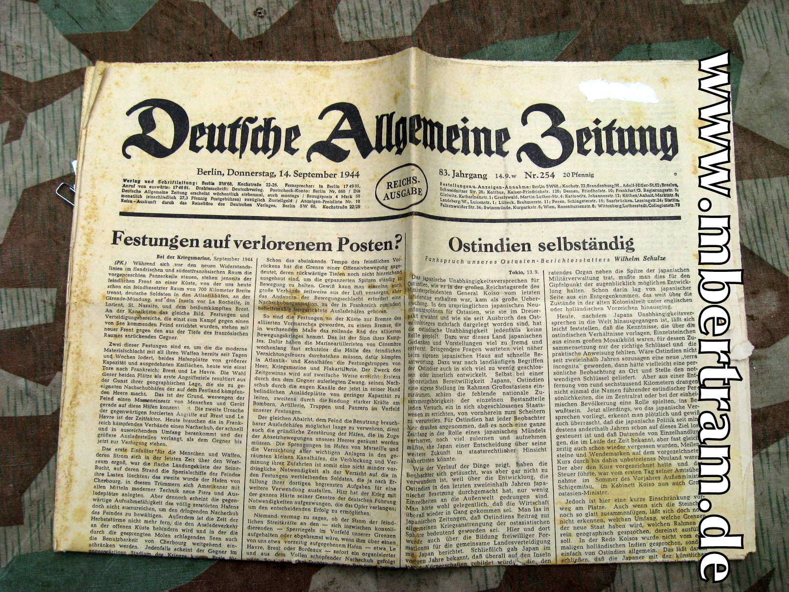 Deutsche Allgemeine Zeitung v. 14.09.1944. " Terrorbomber "